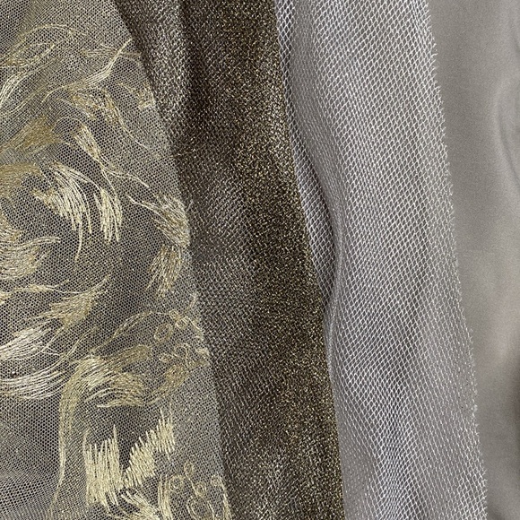 Rene Ruiz Metallic Tiered Tulle Off The Shoulder Gown - Picture 8 of 9